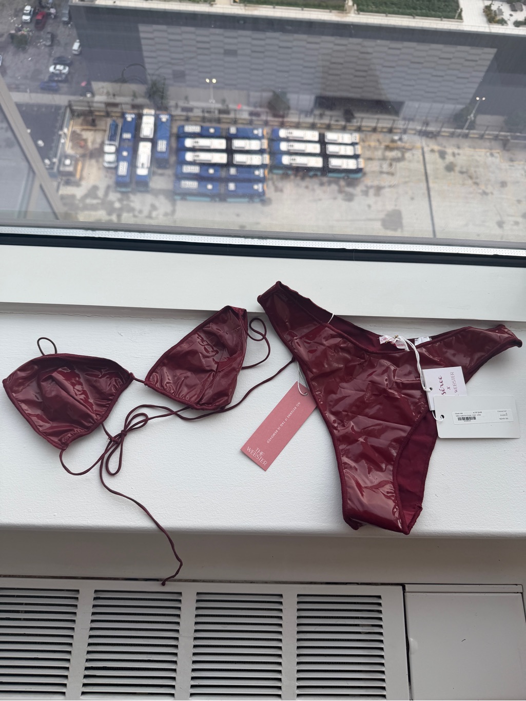 Oseree Shiny Burgundy Triangle Bikini Set
